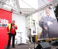Streik-Sprecher auf der Wahl-Kundgebung in Friedrichshain-Kreuzberg; Foto: Axel Hildebrandt